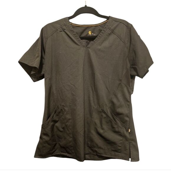 CARHARTT Women's Black Multi-Pocket V-Neck Scrub Top - Size Medium - Picture 1 of 8